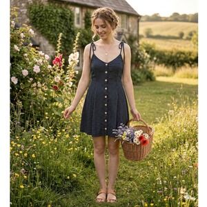 Lunik Womens Polka Dot Mini Dress Size M Black Retro Cottagecore Preppy Casual‎